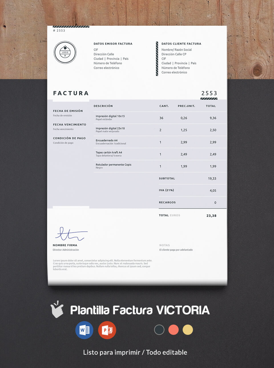 Plantilla Factura Victoria | Modelo factura comercial | Factura para  empresas
