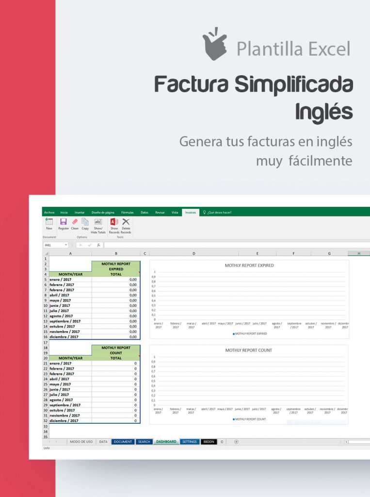 Plantilla Simplificada en Inglés para empresas y Autónomos Factura en