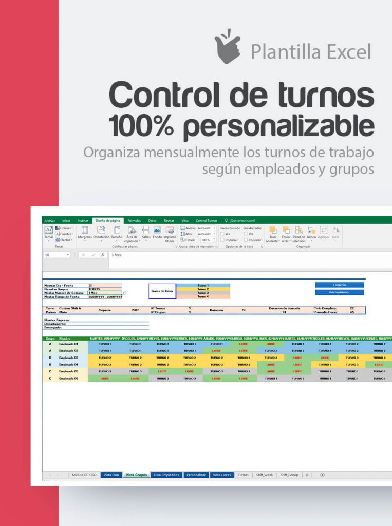 Plantilla Control de Turnos Personalizable Cuadrante de turnos complejos
