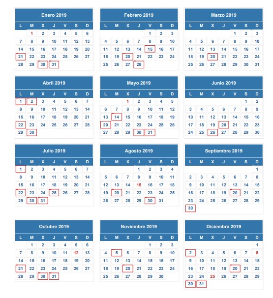 Fechas de prestación fiscal en 2019